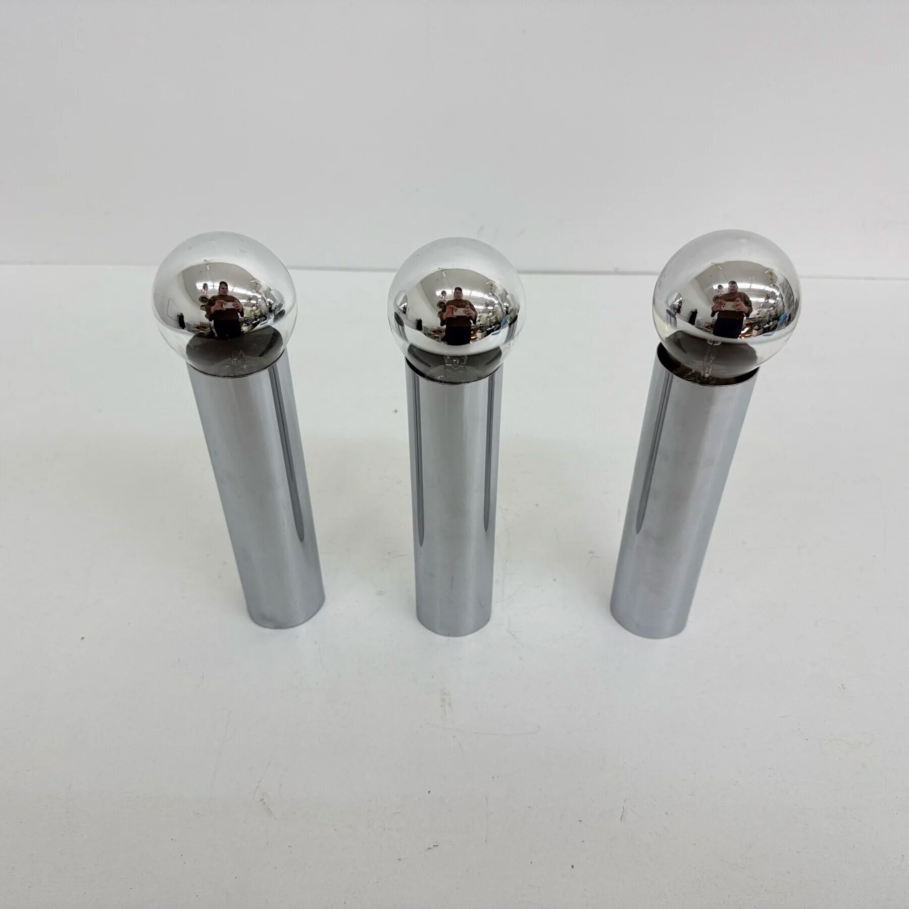 Set of 3 minimalist chrome tube ceiling / wall lamps, 1970s
