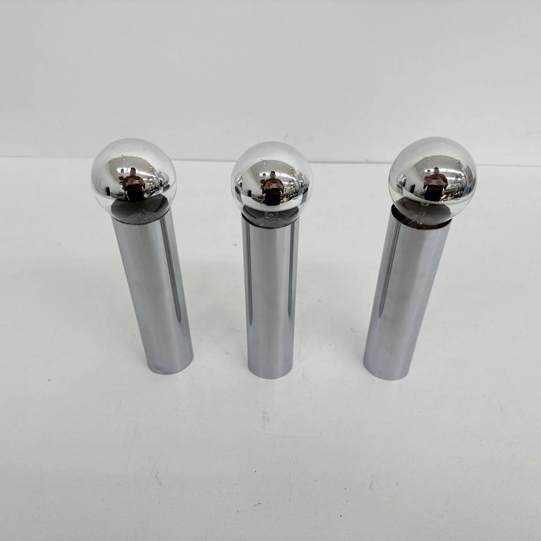 Set of 3 minimalist chrome tube ceiling / wall lamps, 1970s