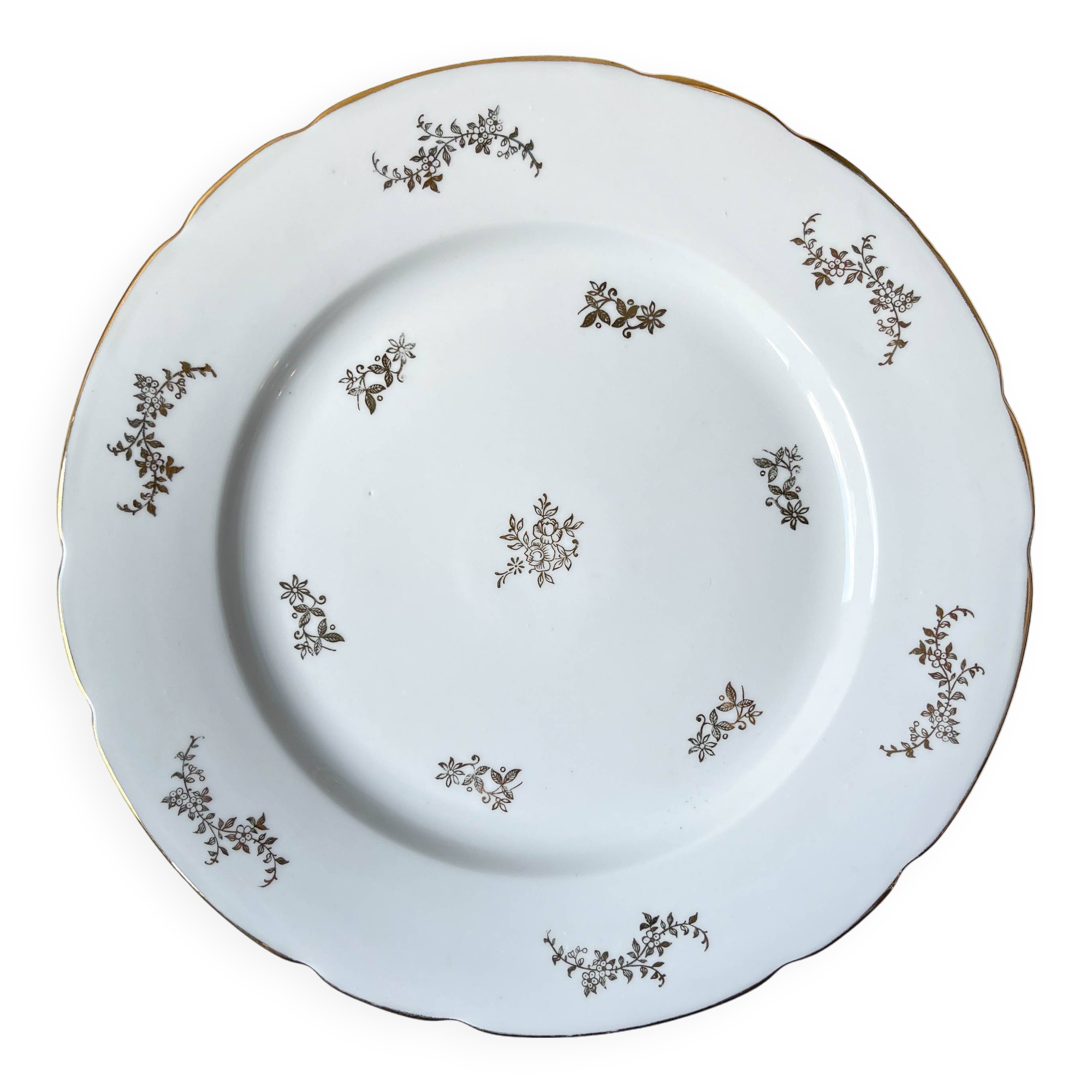 White and gold porcelain dish J&Ciem France 1950