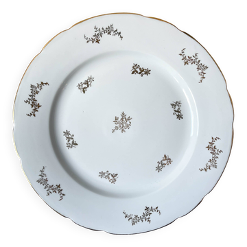 Plat en porcelaine blanche et dorée J&Ciem France 1950