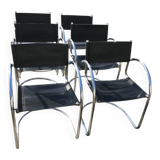 Set of 6 black Bauhaus cantilever chairs in chrome, Italy 1970s.