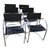 Set of 6 black Bauhaus cantilever chairs in chrome, Italy 1970s.