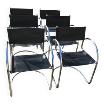 Set of 6 black Bauhaus cantilever chairs in chrome, Italy 1970s.