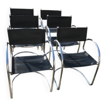 Set of 6 black Bauhaus cantilever chairs in chrome, Italy 1970s.