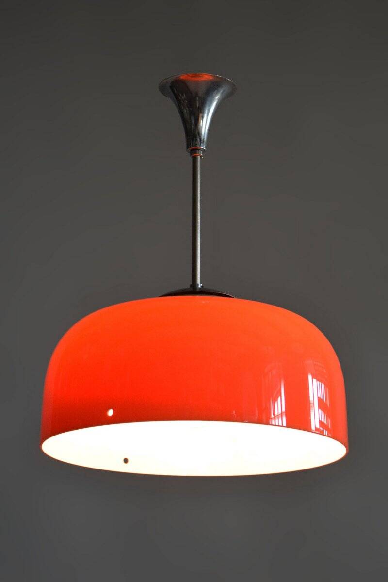 Mid-Century Chandelier in Chrome, Plastic and Glass, Italy, 1960s