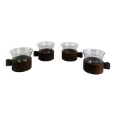 4 tasses en teck et verre style scandinave par Schott Mainz Jena Glas, 60's