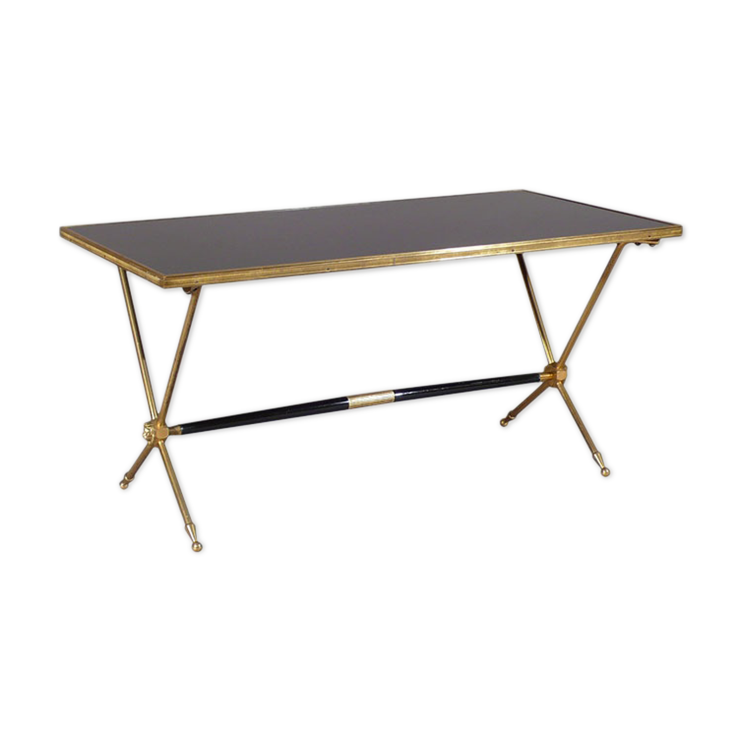 Table basse en laiton et opaline Raphaël des années 60