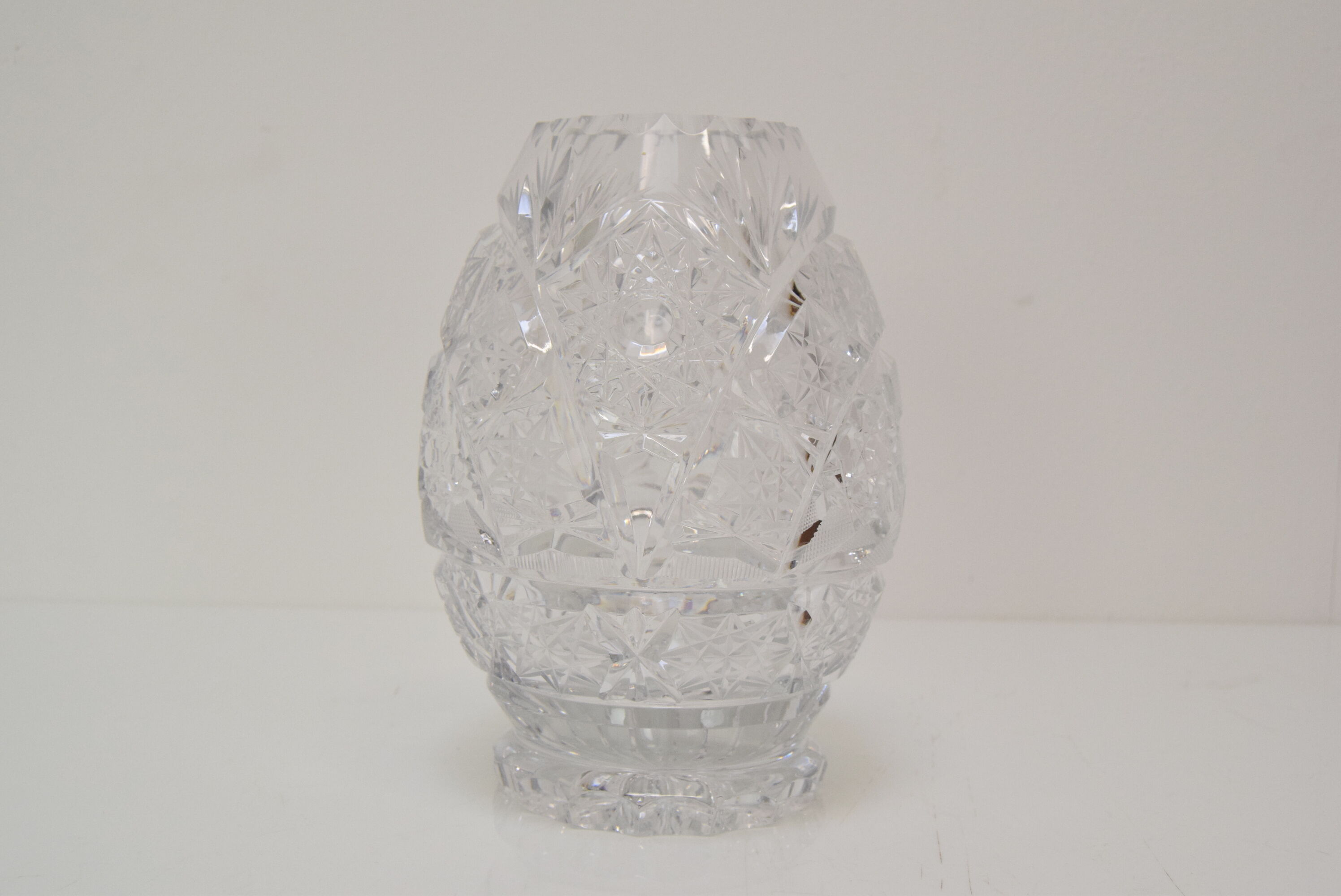 Vintage Cut Crystal Glass Vase, Glasswork Novy Bor, 1950's.
