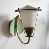 Brass green opaline wall lamp 1950, Expo 58