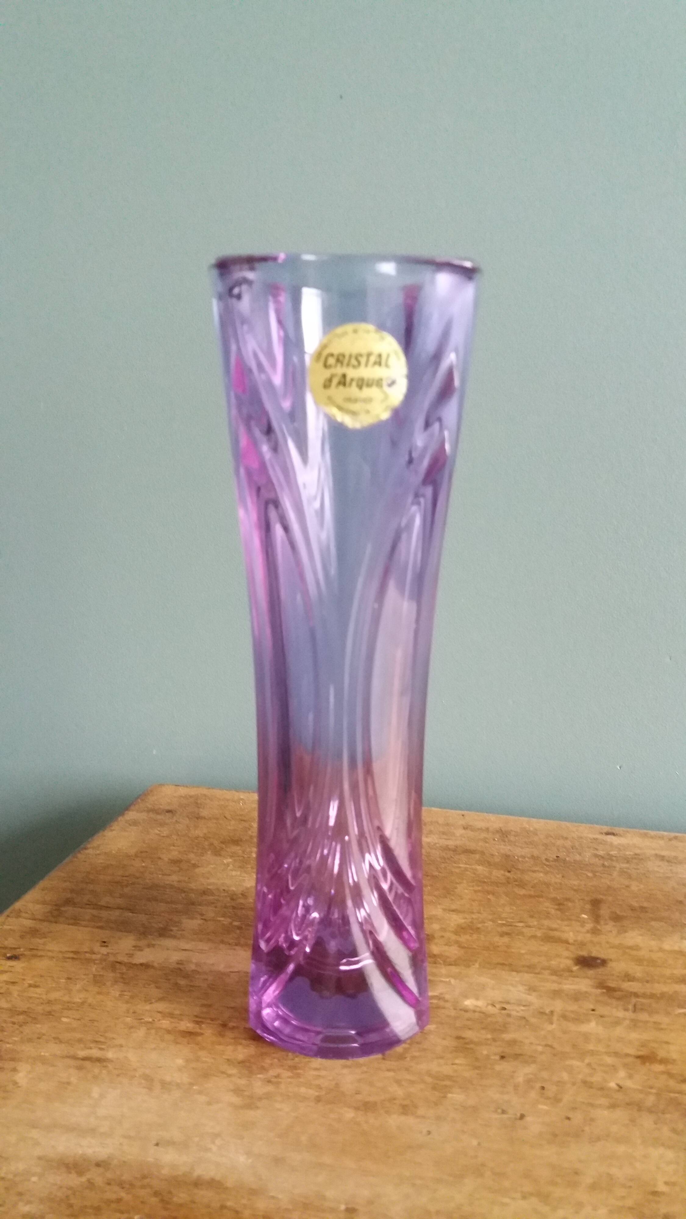 Violet mauve cut crystal soliflore vase, Cristal d’Arques