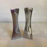 Pair of small silver triangular candlesticks