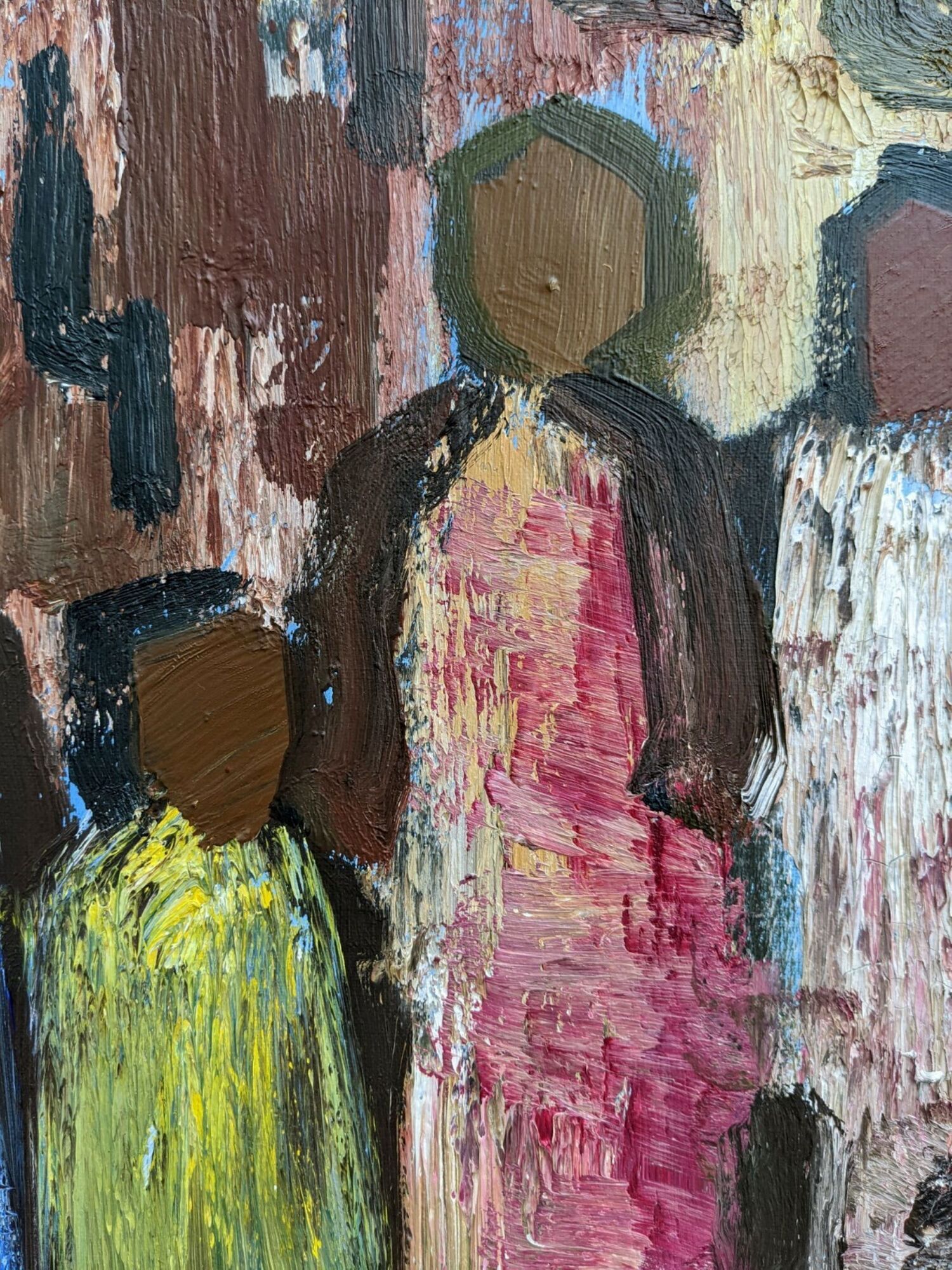 Mid-Century Modern "Meet" Vintage Swedish Figurative Oil Painting, Framed