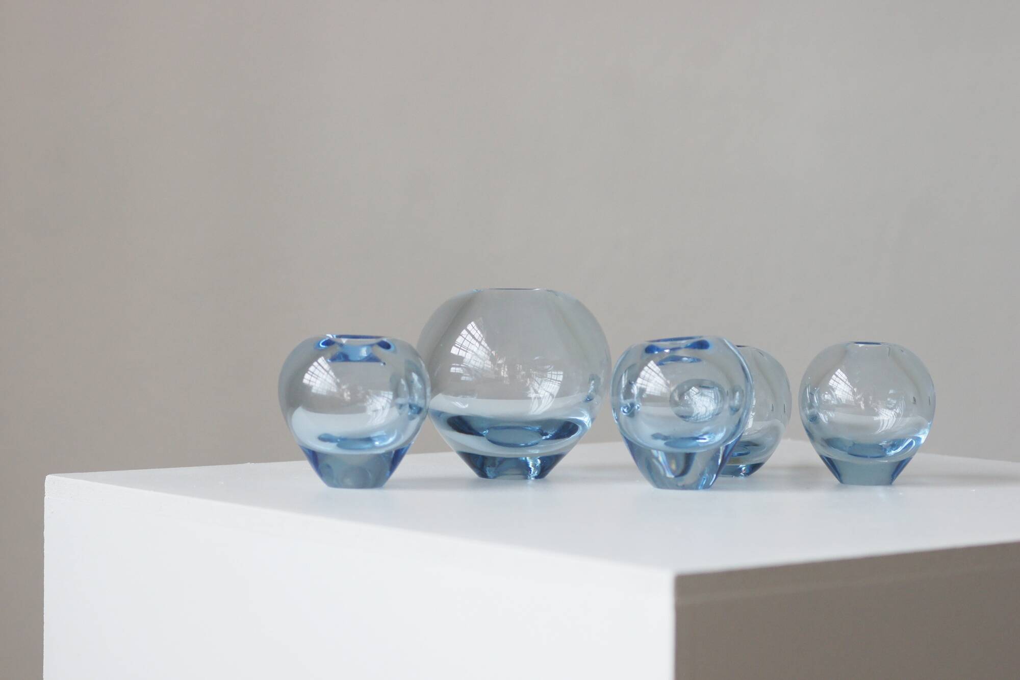 Vases Rondo Aqua par Per Lütken pour Holmegaard, Danemark, Ensemble de 5