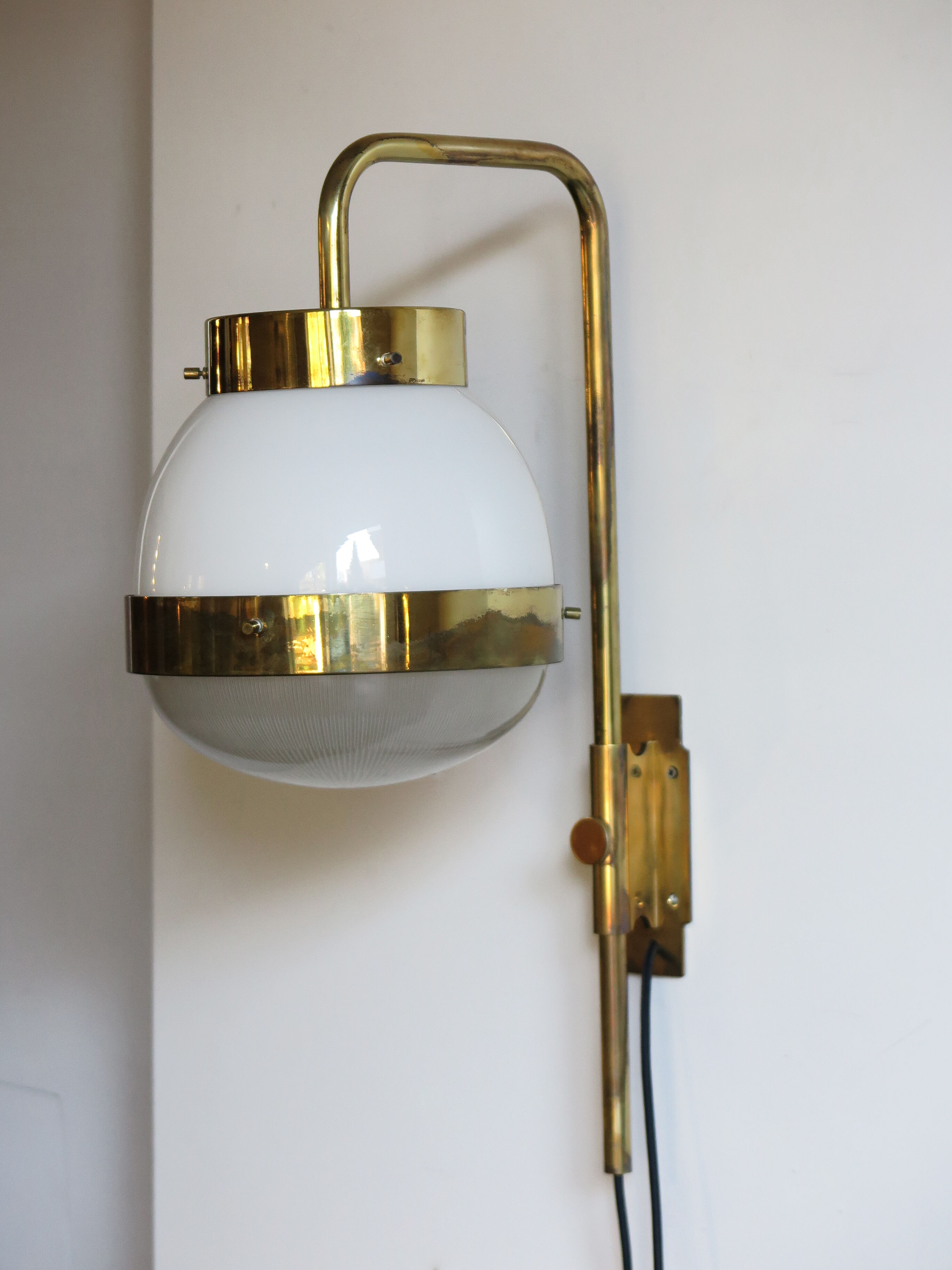 Sergio Mazza for Artemide, Italian "Delta" glass brass wall lamp 1960s