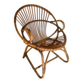 Rattan armchair with vintage design armrests