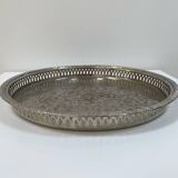 Grand plateau traditionnel oriental en métal argenté