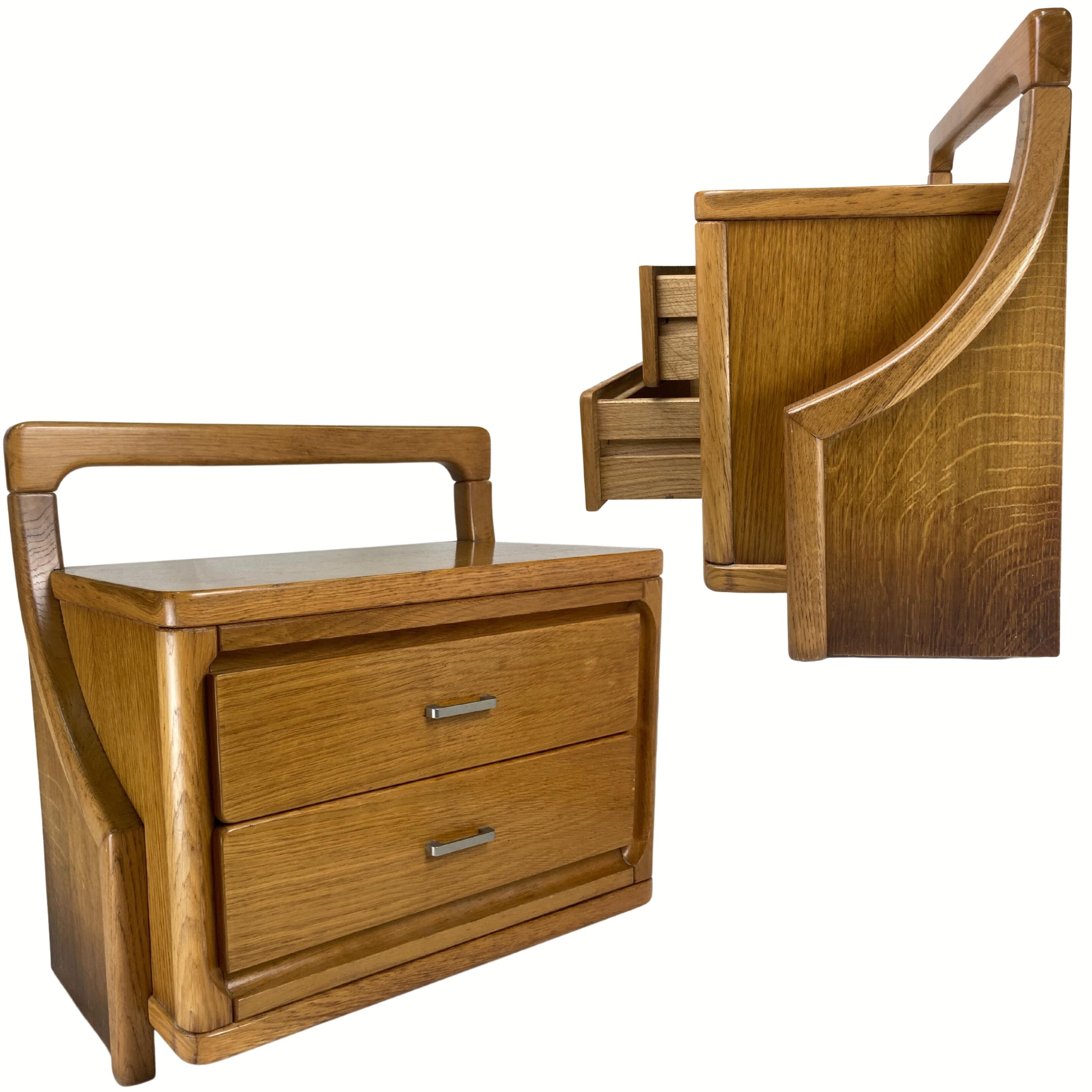 Danish scandinavian oak curved free form night stands or side tables, 1970s