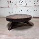 Vintage round oak coffee table, brutalist wabi-sabi, 1950s.
