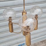 Lustre en laiton et verre soufflé incrusté d'or