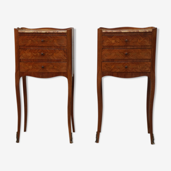 Pair of Louis XV style inlaid nightstands