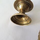 Set of 3 old candle holders in golden brass