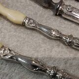 Salad serving set, silver handle, 950 Minerva, Rococo style.