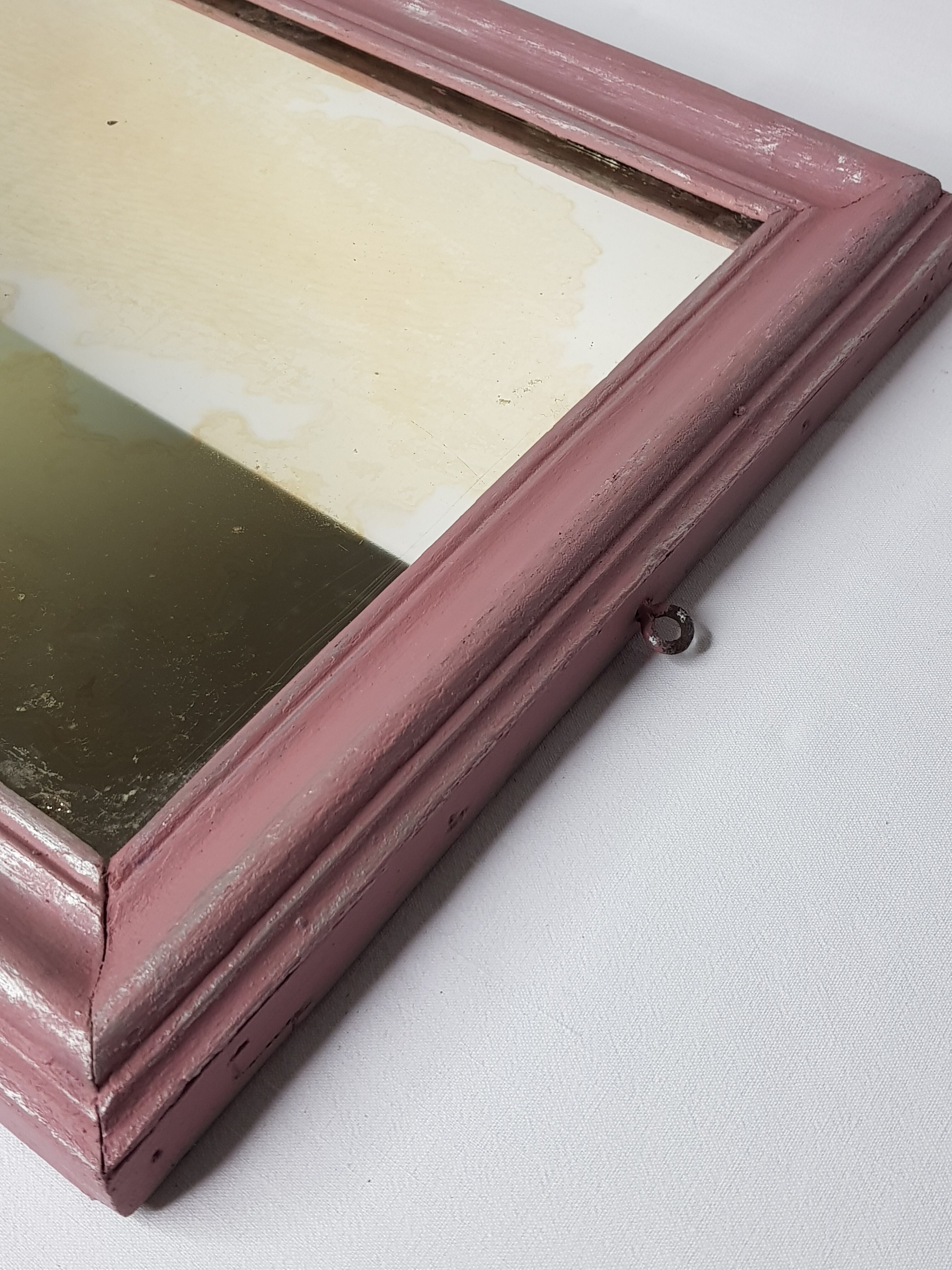 Old rectangular mirror, old pink color, silver patina 50 cm