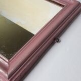 Miroir rectangulaire ancien couleur vieux rose patine argentée 50 cm
