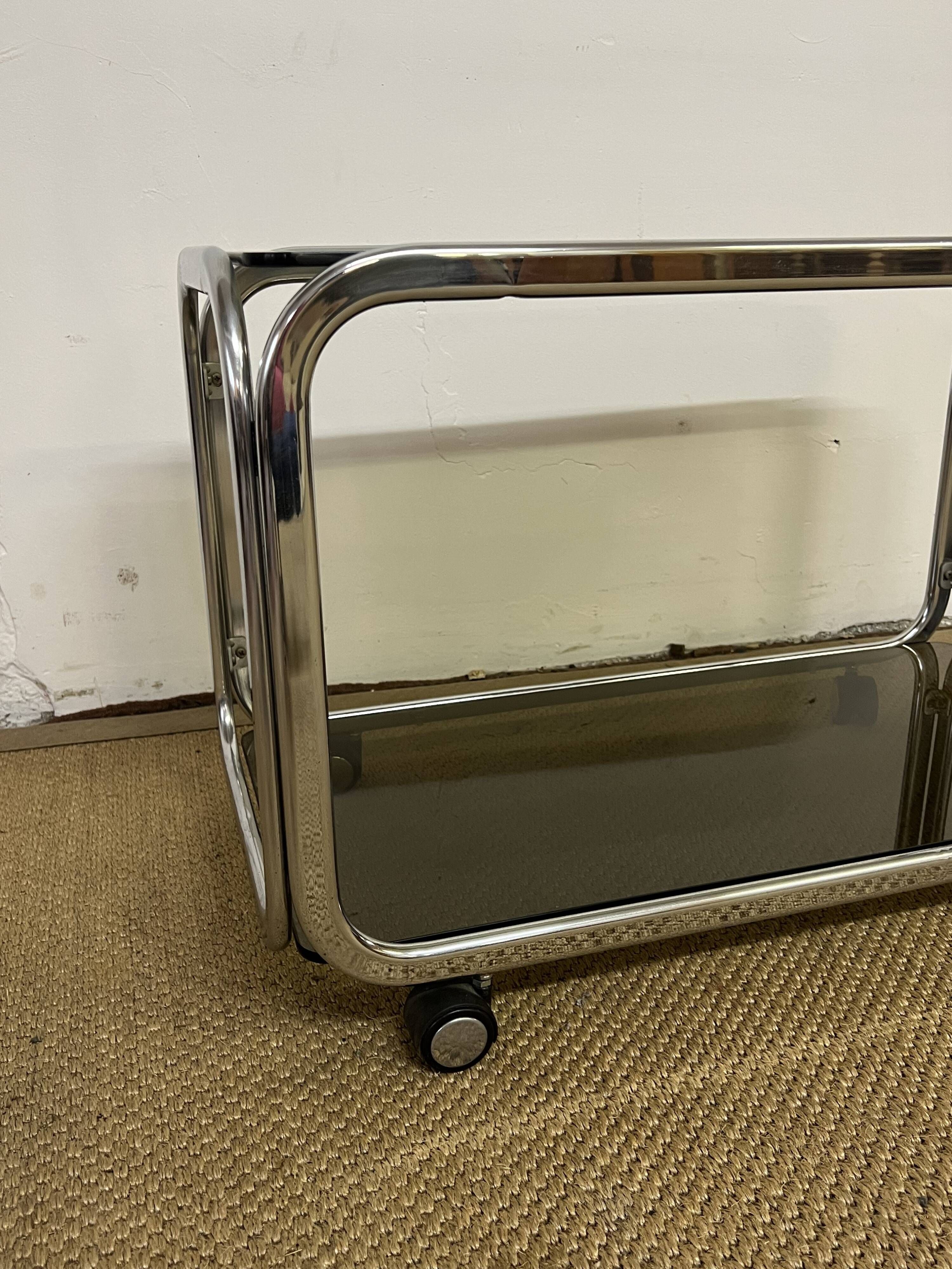 Metal and smoked glass rolling trolley / Bar cart from the 70s