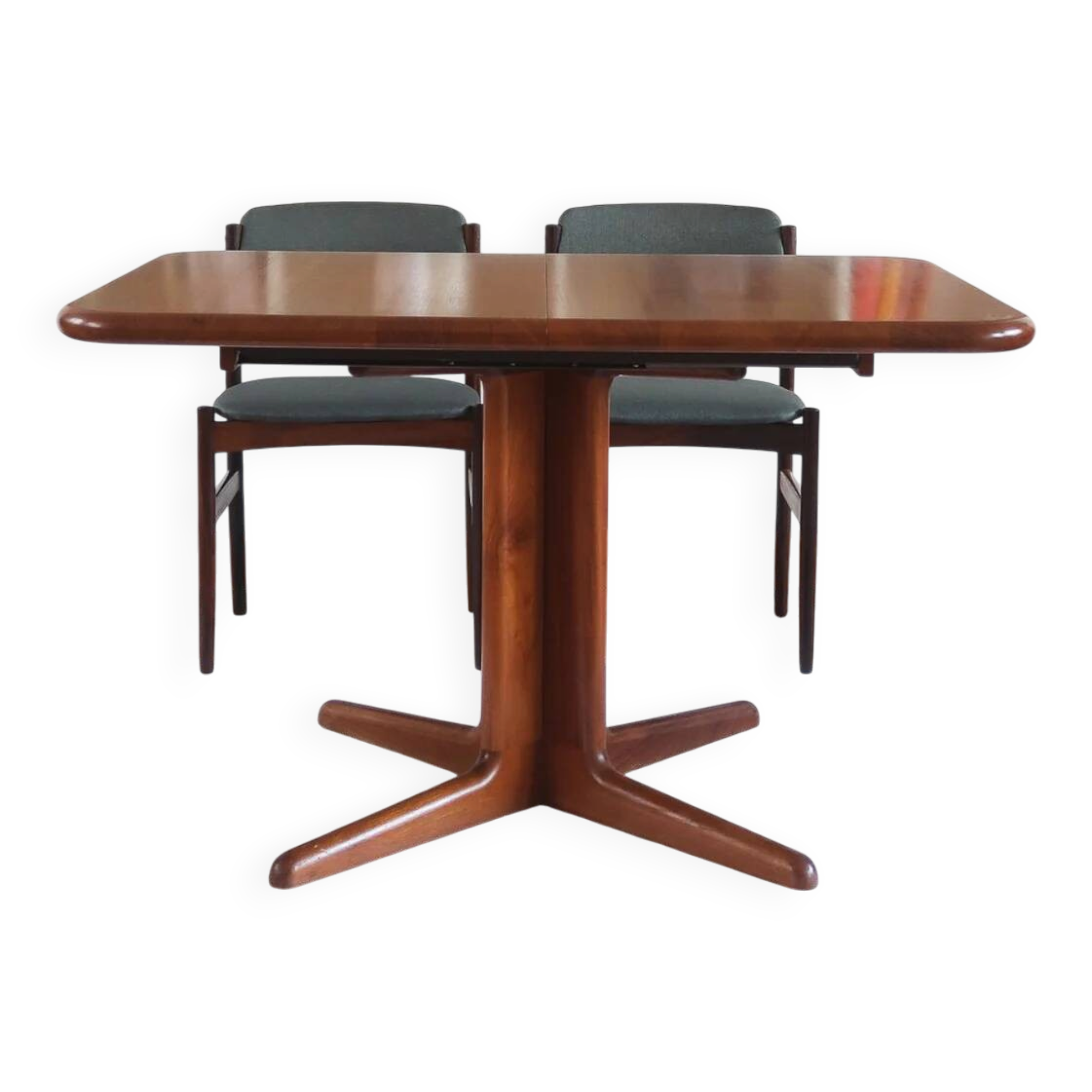 Table à manger danoise extensible en teck, pied central