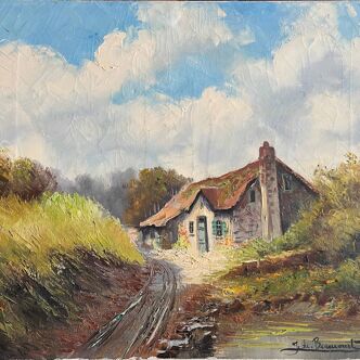 Tableau HST "Landscape at the Cottage" J. De Beaucourt (20th century school)