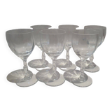 Set of 6 Faceted Balloon Glasses with Engraved St Louis Crystal Cut Feet