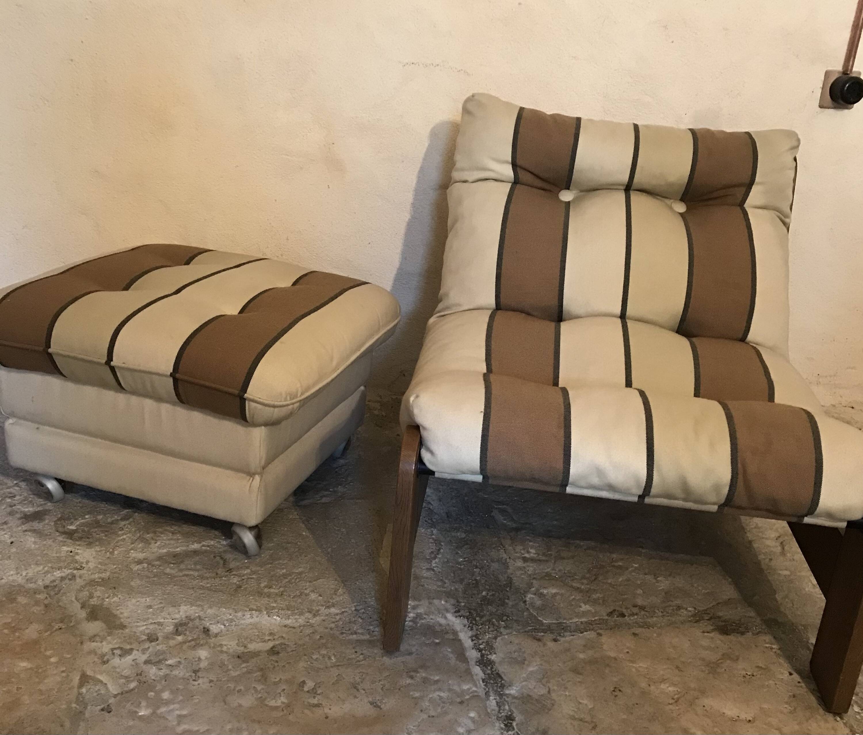 Vintage fireside chair and pouf circa 1980