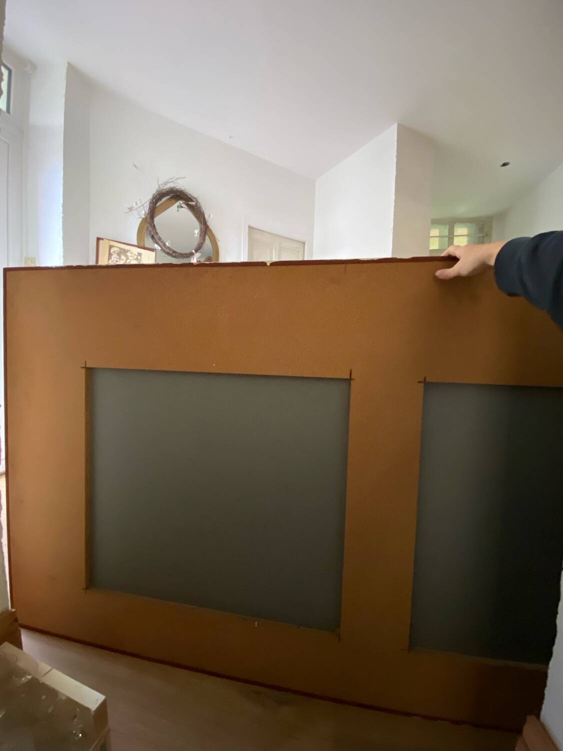 Antique bistro/brasserie mirror in reverse-painted glass, 202 x 102 cm