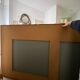 Antique bistro/brasserie mirror in reverse-painted glass, 202 x 102 cm