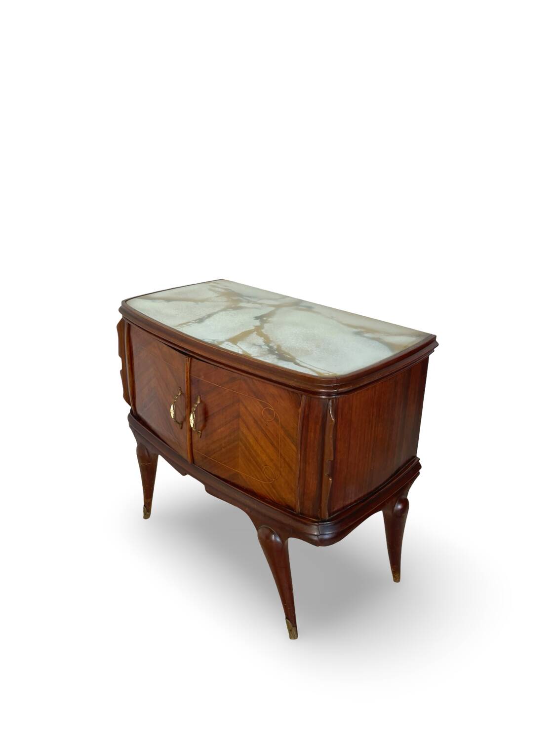 Tables de chevet plaquées en palissandre avec plateau en onyx vert