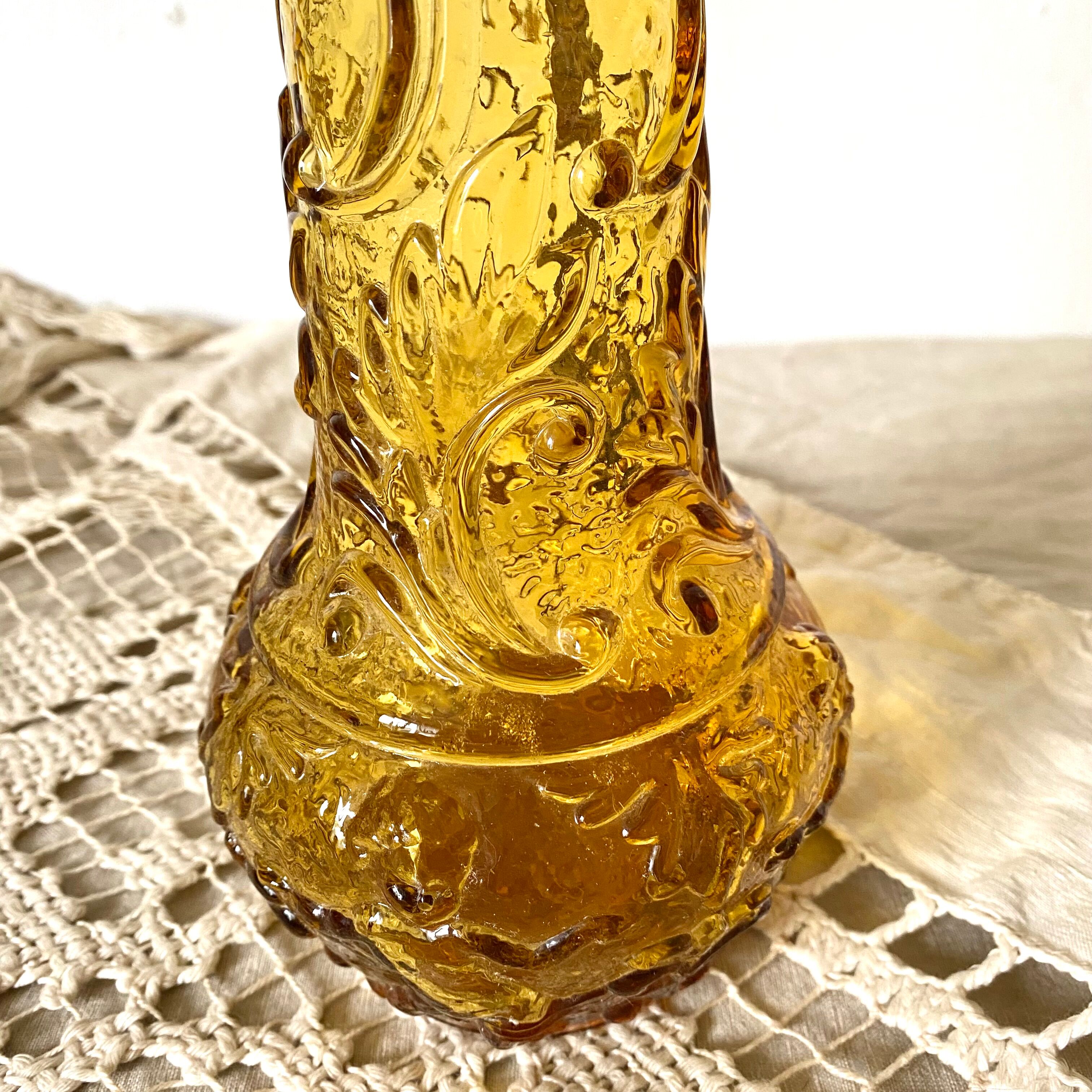 Bottle, amber glass vase angels