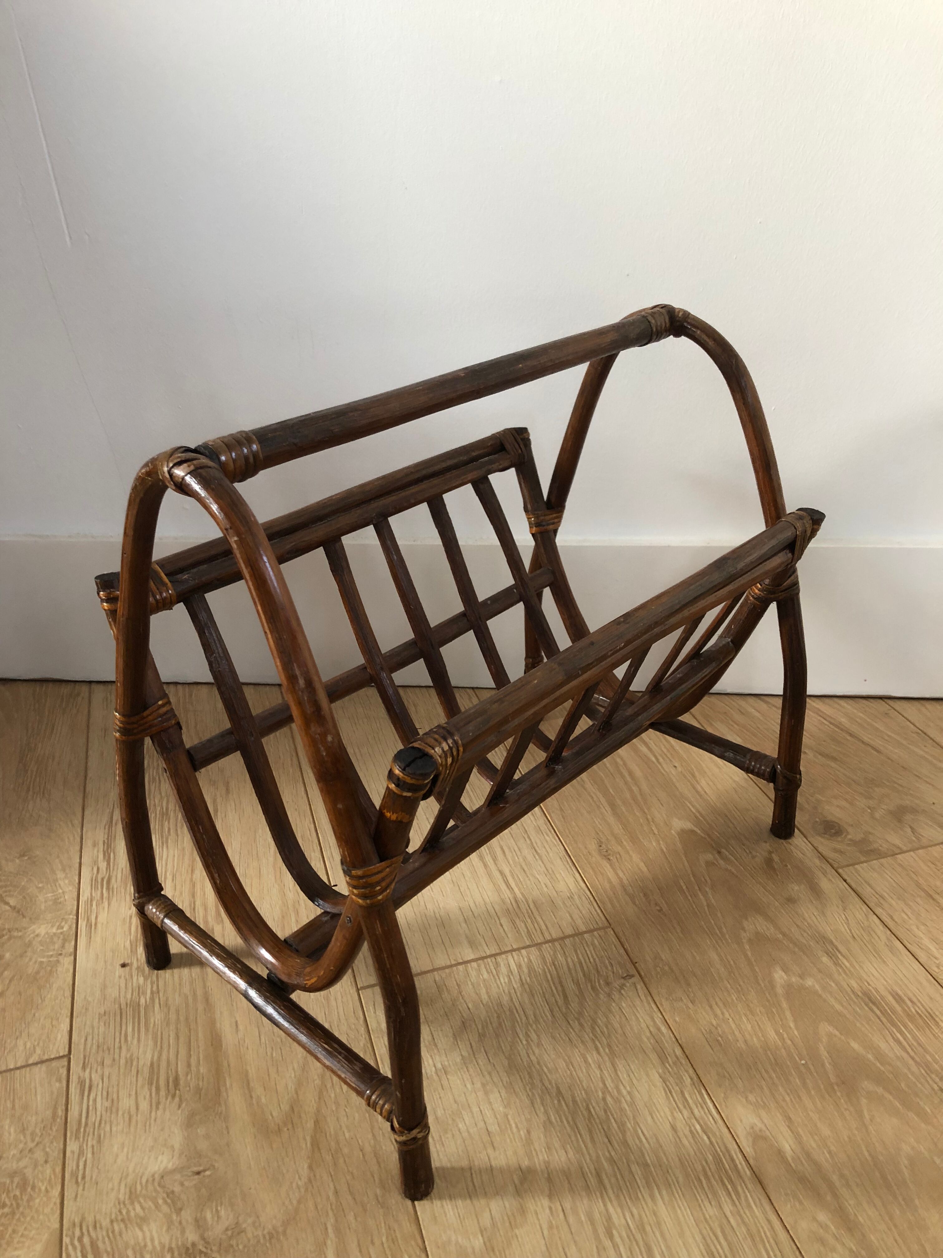 Vintage rattan magazine holder