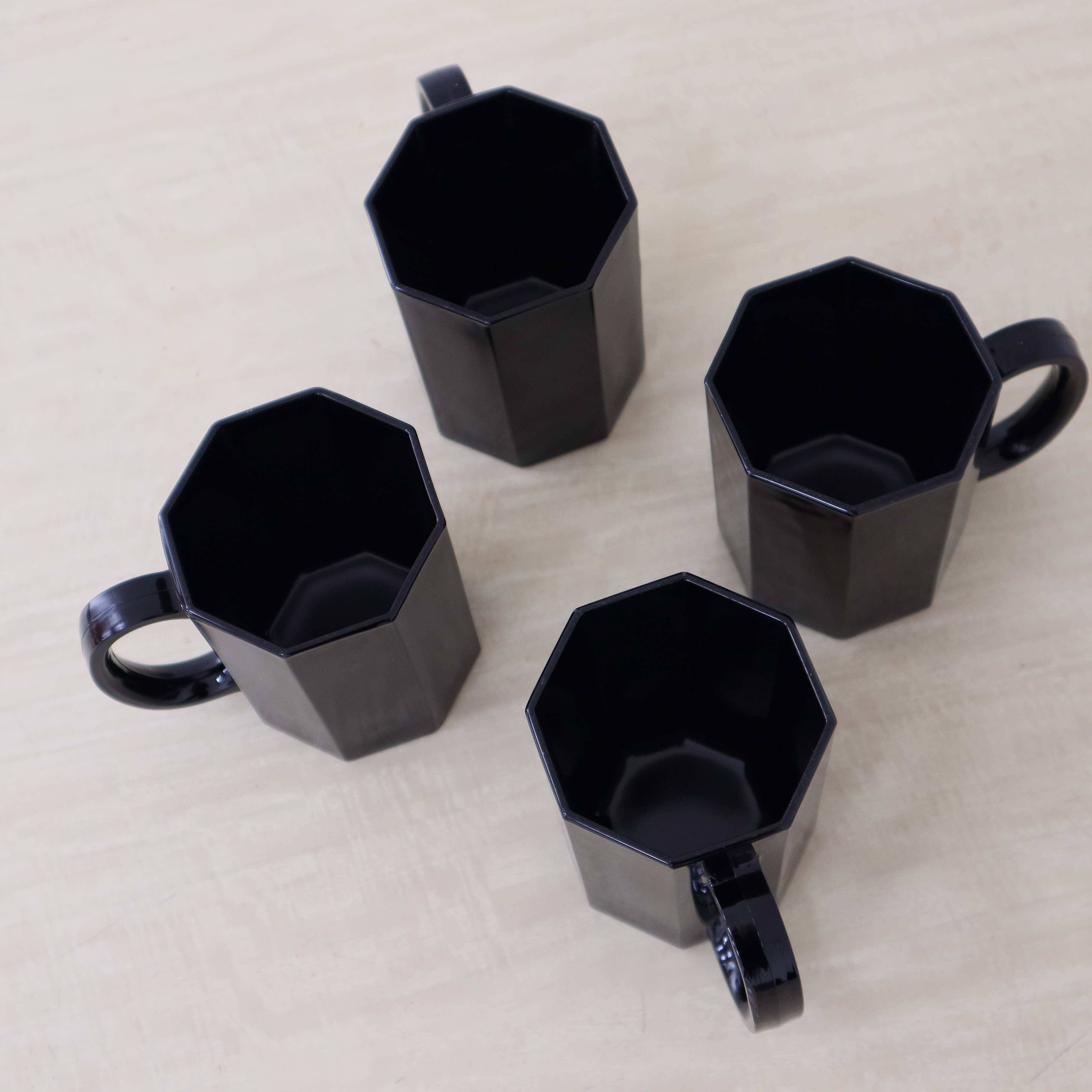 4 black "Octime" Arcoroc mugs