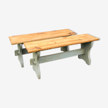 Pair of vintage pine chalet benches