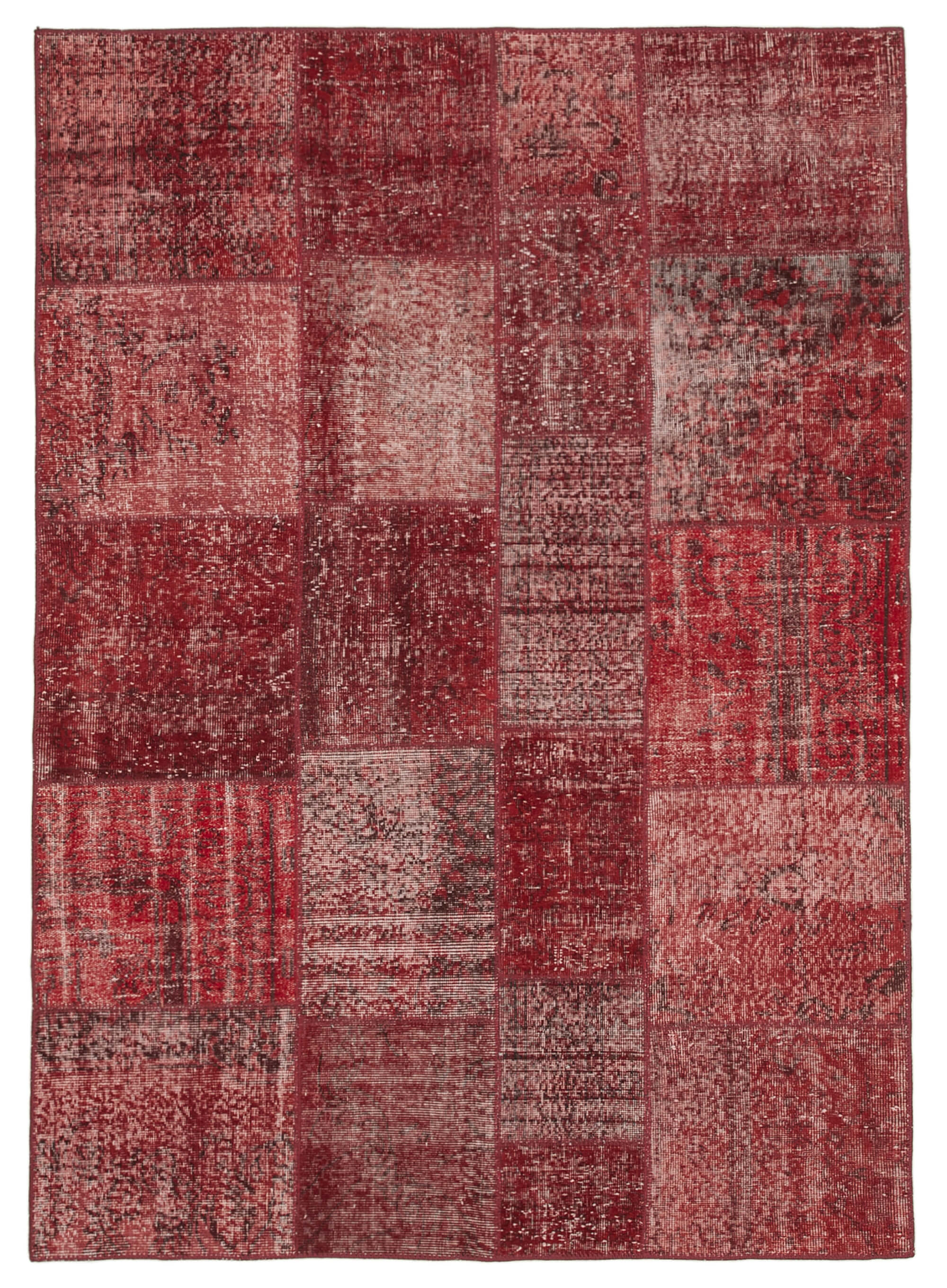 Hand-knotted turkish vintage 170 cm x 241 cm red patchwork carpet