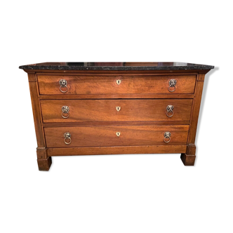 Chest of drawers flat columns cherry blond marble top period Restoration