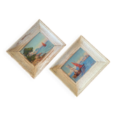 Lot de 2 huiles sur panneau marine anciennes