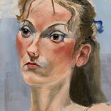 Ancien Peinture Huile Toile Femme Portrait Nue Blonde Enervée Sentiment