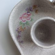 Vallauris grey candle holder with pink flowers, signed.