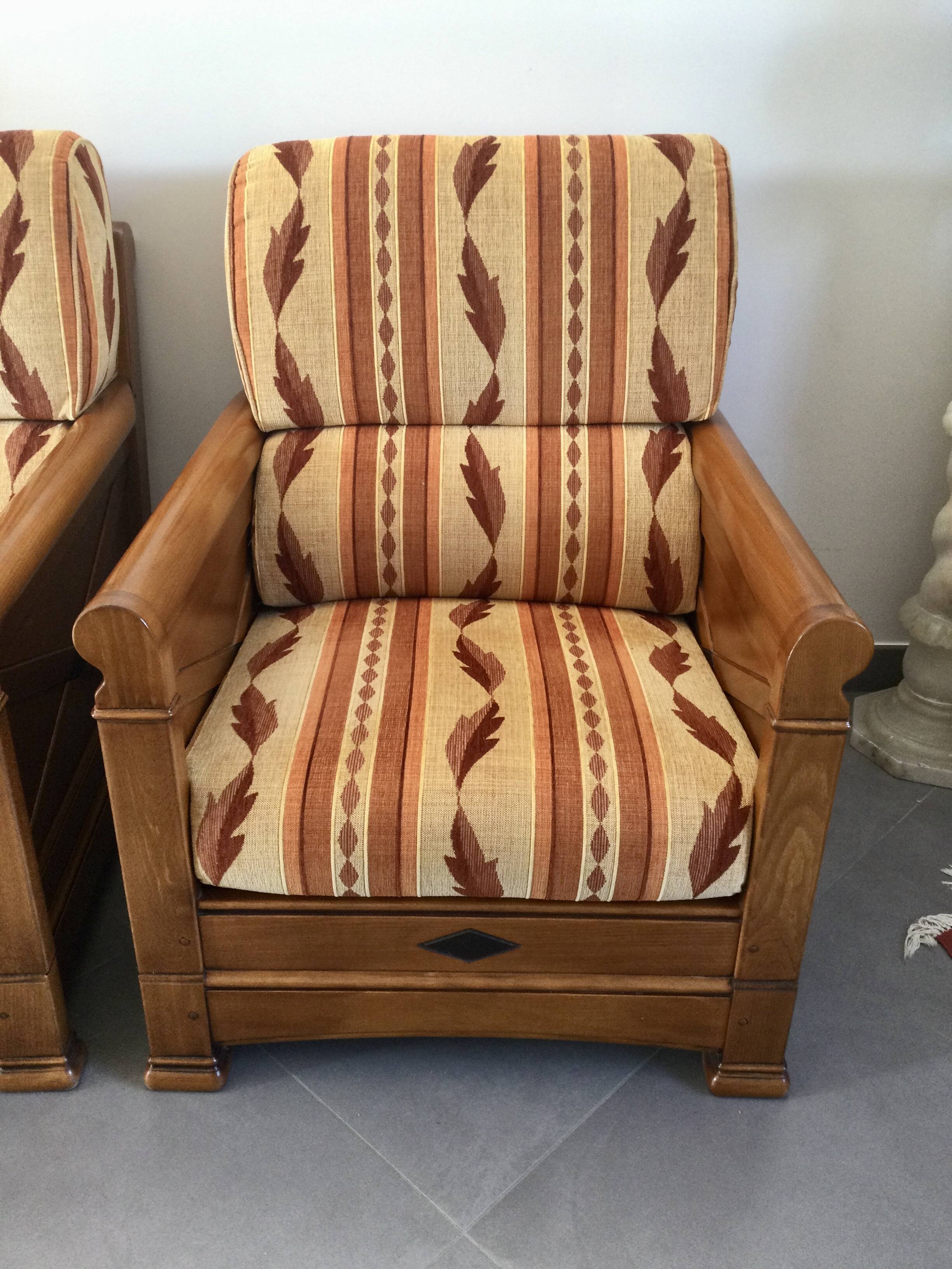 Jacques Leleu - Pair of Armchairs in Cherry Wood