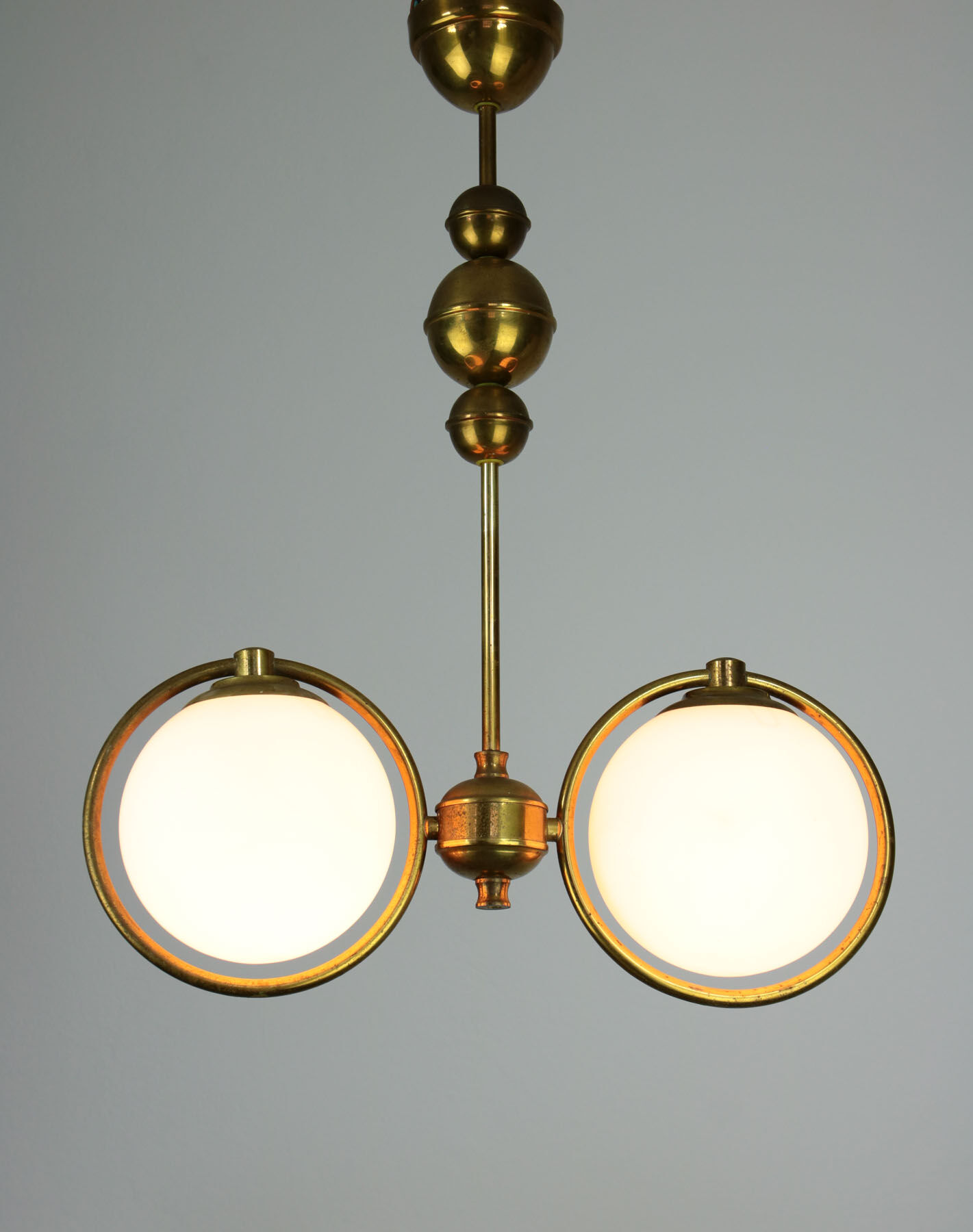 Mid-Century Brass & Opaline Glass Chandelier
