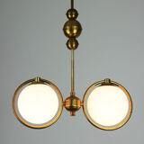 Mid-Century Brass & Opaline Glass Chandelier