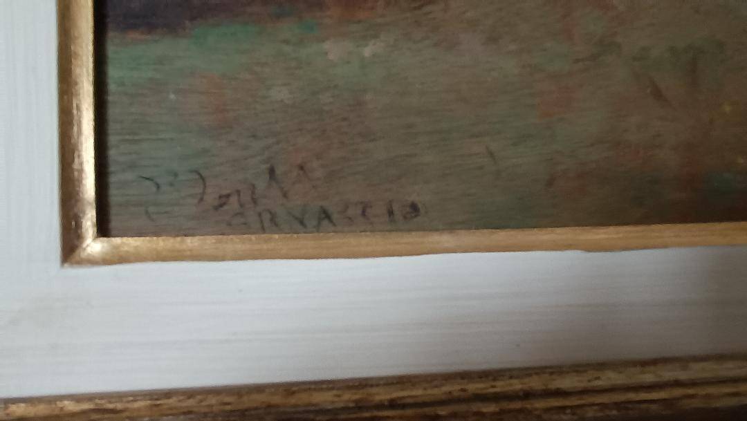 Peinture à l'huile sur panneau paysage arnaccio pise bruno loretti (livorne