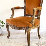 Vintage French Curry Velvet Cabriolet Armchair